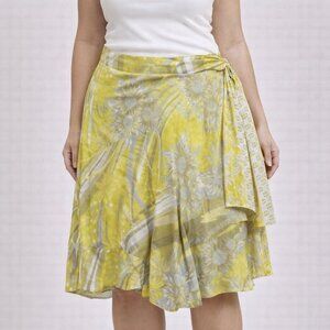 Iris Impressions Wrap Midi Skirt Size Large Reversible Yellow Floral